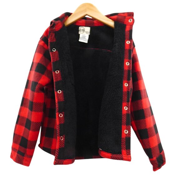 Copper Denim Kids Sherpa Lined Red Buffalo Plaid Shacket Cozy Cabincore Size 7 - Picture 5 of 9